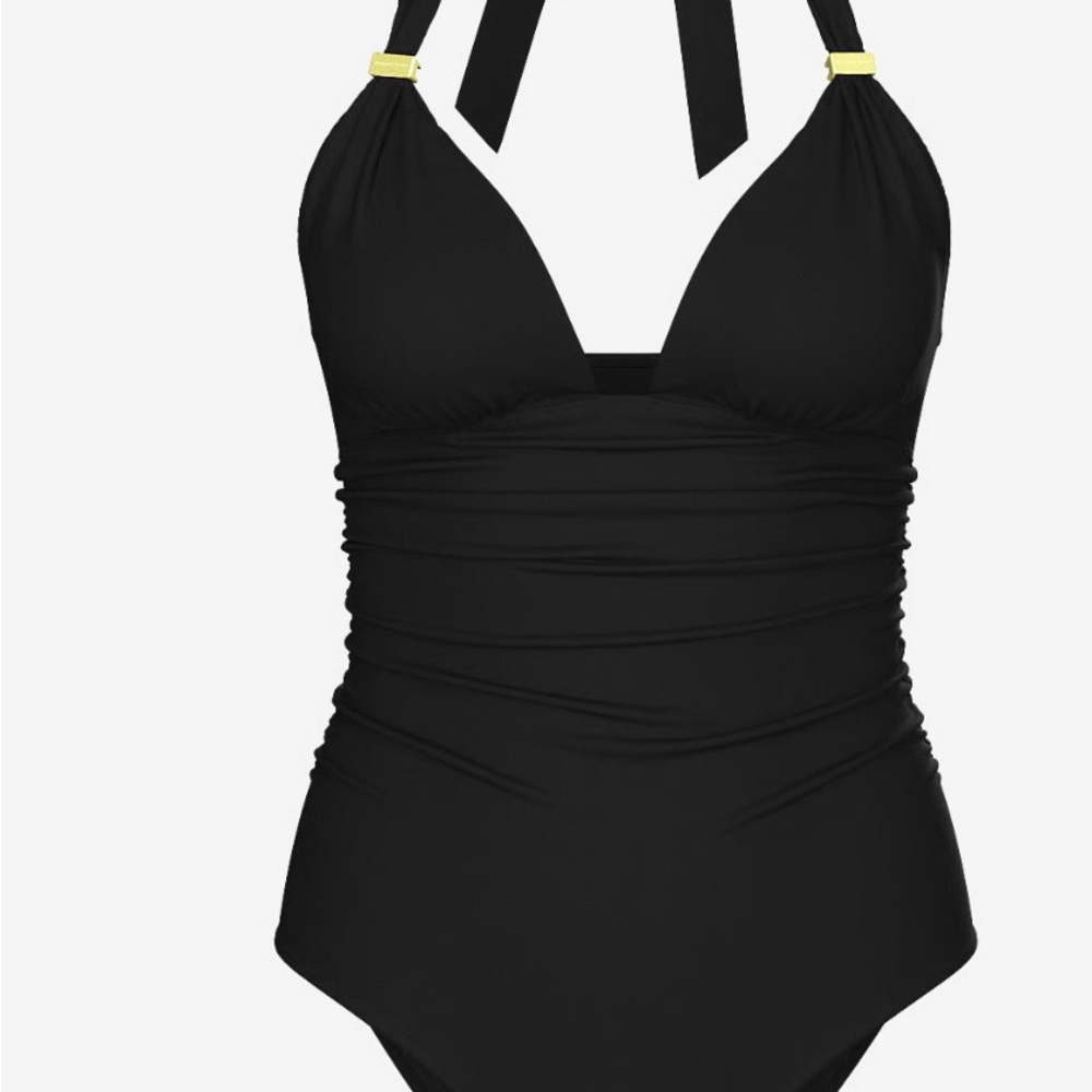 Victoria's Secret Harlow Black Halter Ruched One-Piece Swimsuit